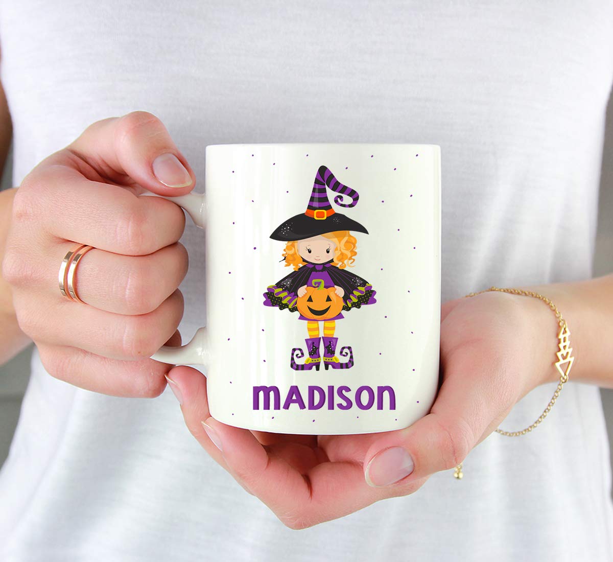 Personalized 11oz Kids Milk Hot Chocolate Mug - Custom Halloween Witches Design - 1-Pack Coffee Cup for Child's Birthday & Christmas Gifts - Perfect for Kids' Parties, Holiday Celebrations & Cozy Family Moments