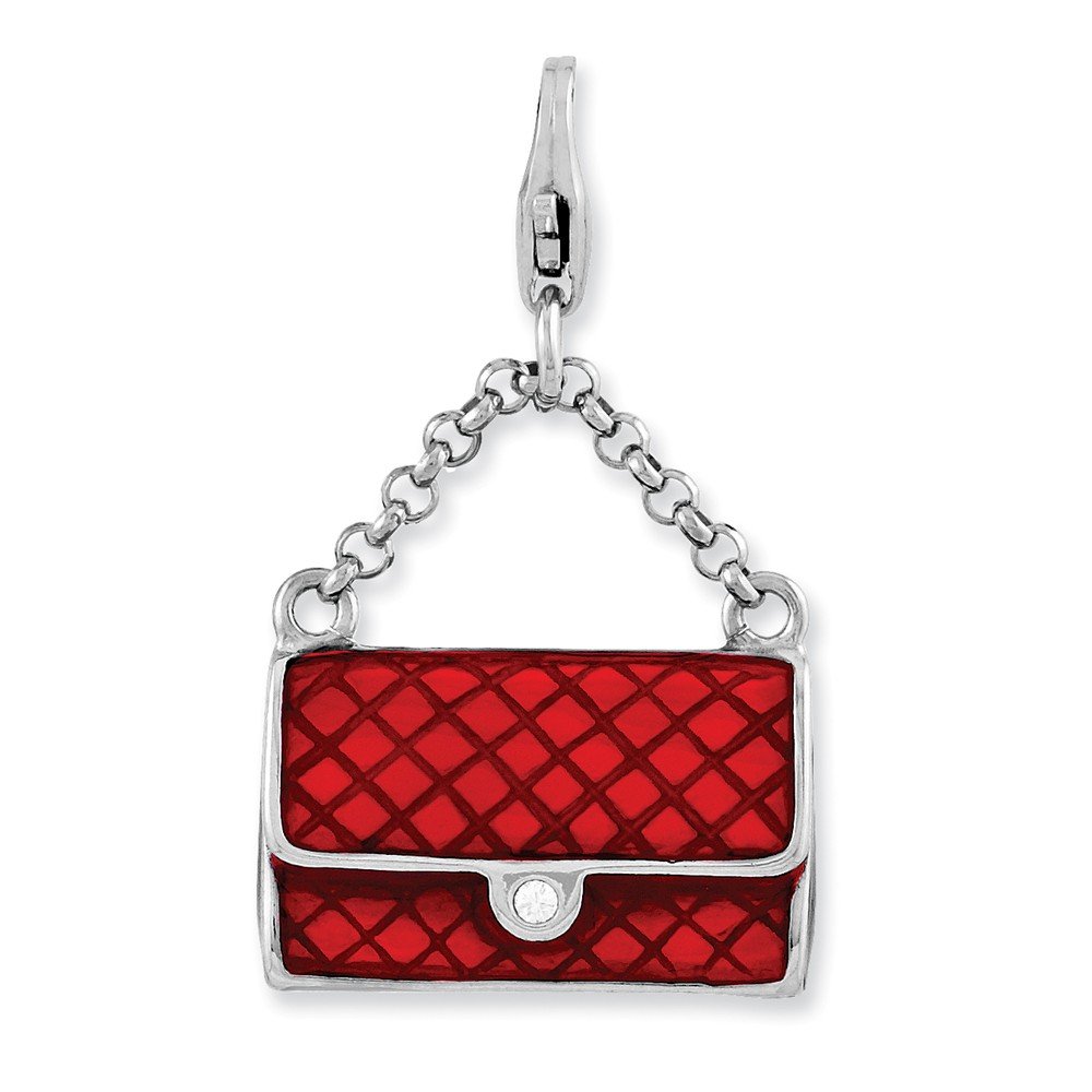 Jewels By Lux Sterling Silver Enameled 3D Purse Charm with Lobster Clasp - Elegant Handbag Accessory for Women's Jewelry Collection | Perfect Gift for Birthday, Anniversary & Special Occasions