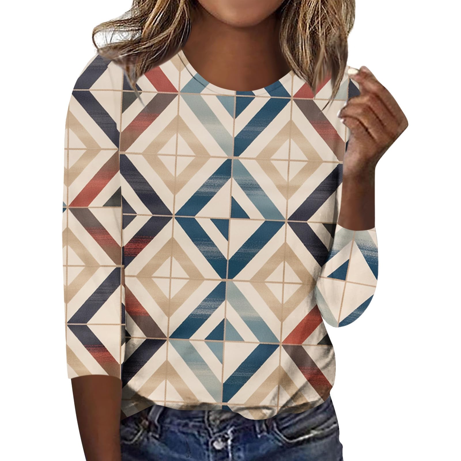 Women's Casual 3/4 Sleeve Crewneck T-Shirts - Soft Y2K Streetwear Basic Tees with Floral Print | Lightweight Blouses for Summer Outfits, Street Style & Everyday Wear