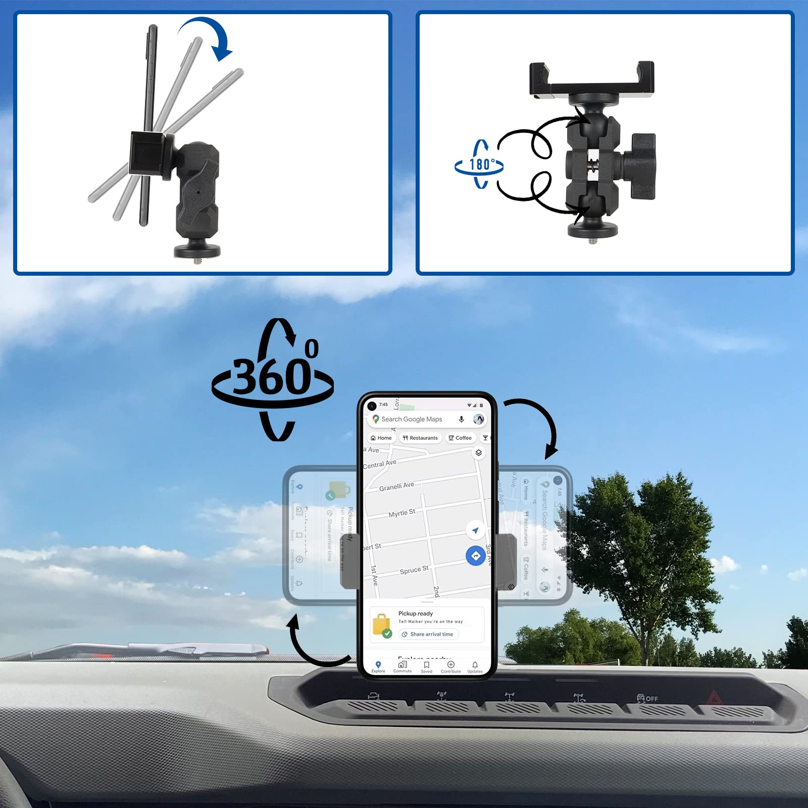 Premium Aluminum Alloy Dashboard Phone Mount Holder for Ford Bronco 2021-2023 - Anti-Shake Car Phone Stabilizer with Custom Adjustable Angle - Perfect for GPS Navigation & Hands-Free Driving (Not Compatible with Bronco Sport)