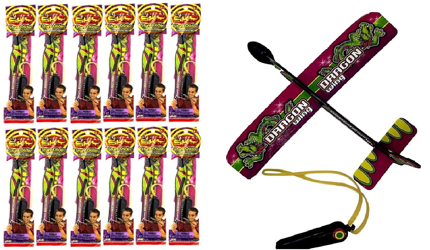 12 Pack Rubber Band Launcher Slingshot Foam Airplanes - Outdoor Flying Toy Gliders for Kids & Boys - Bulk Birthday Party Favors - Fun Backyard Games & Outdoor Activities for Family Gatherings, Picnics, and Park Play