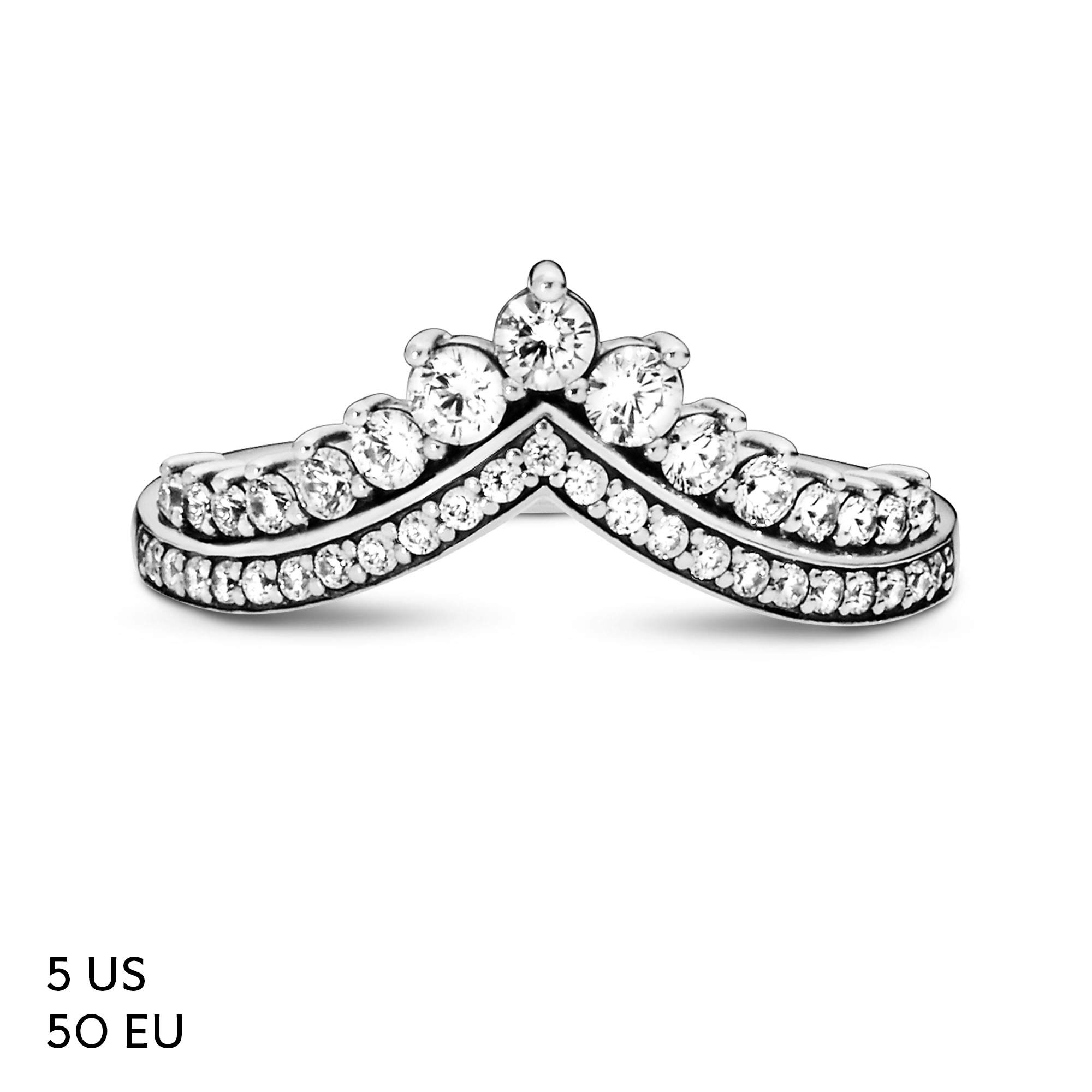PANDORA Princess Wishbone Ring for Women - Sterling Silver with Clear Cubic Zirconia - Size 5 - Elegant Layering Stackable Ring - Perfect Gift for Her - Modern Tiara Style Jewelry - Ideal for Weddings, Anniversaries & Everyday Wear