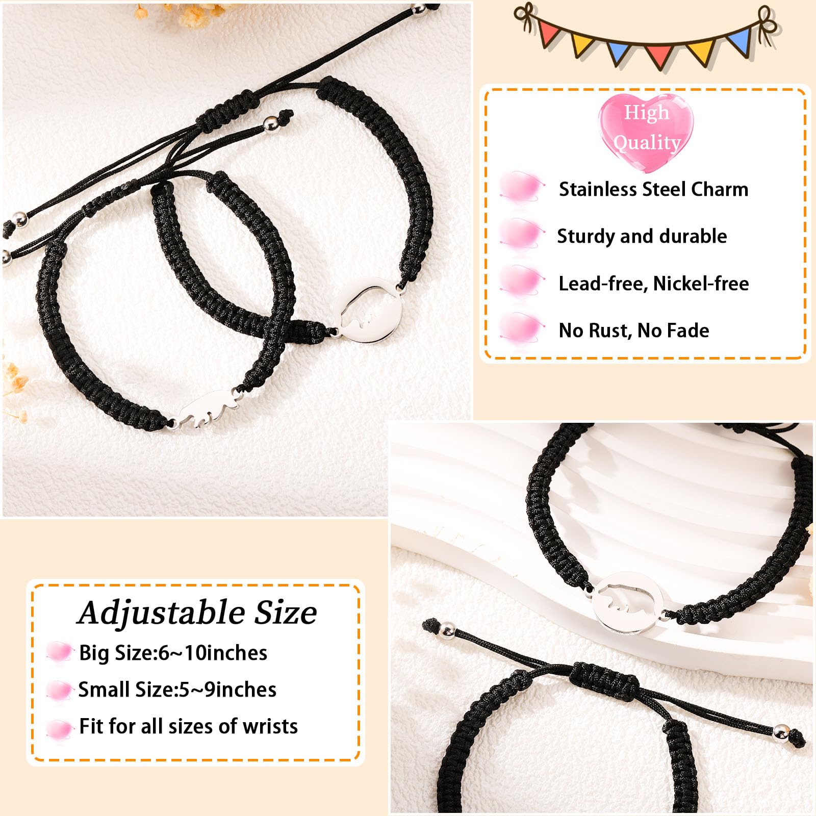 P. BLAKE Mother Daughter Bracelets Set - Matching Mommy and Me Jewelry Gifts for Women, Girls & Boys - Back to School, Kindergarten, Birthday & Mother's Day Presents - Perfect for Family Bonding & Special Occasions