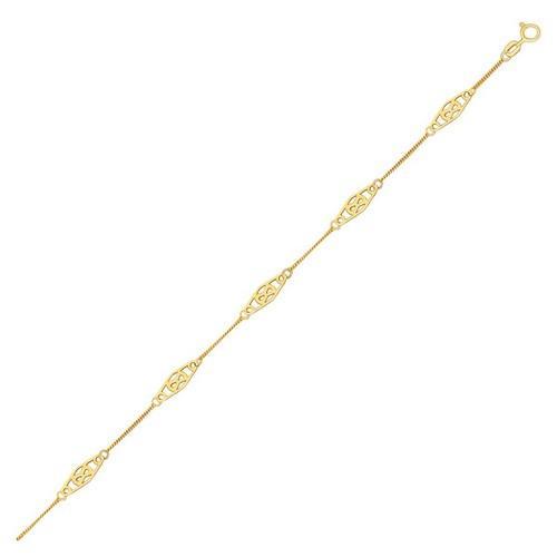 14K Yellow Gold Diamond Filigree Anklet - 10