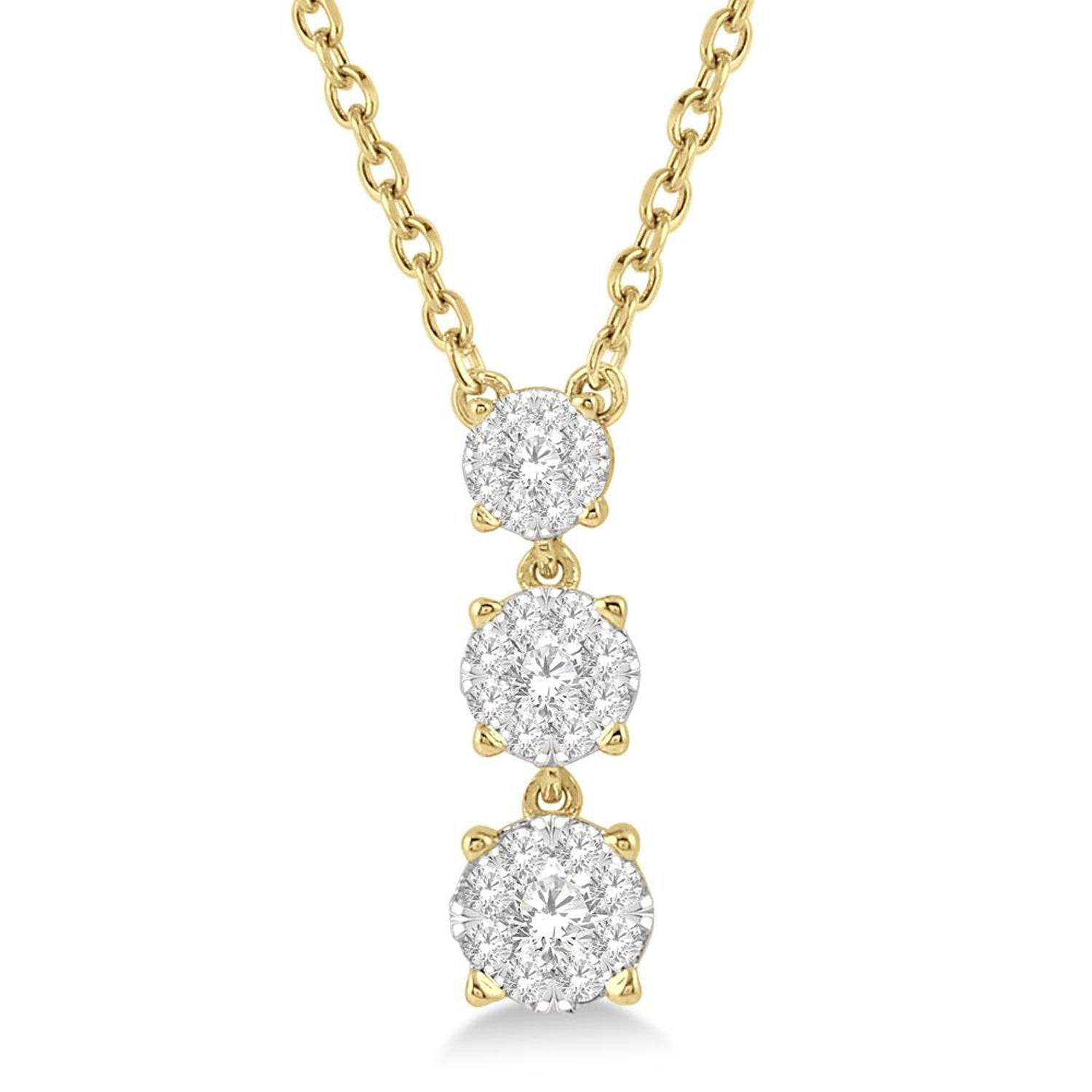 Exquisite Triple Diamond Cluster Necklace - Elegant 14K Gold Pendant for Women | Perfect for Weddings, Anniversaries & Special Occasions