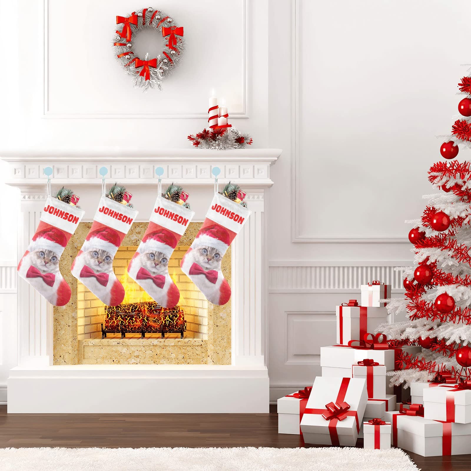 Personalized Christmas Stockings for Cats & Dogs - Custom Name Embroidered Xmas Pet Stocking Gift 17.5x8 Inch - Perfect for Fireplace Decor, Pet Lover Presents & Holiday Home Decor