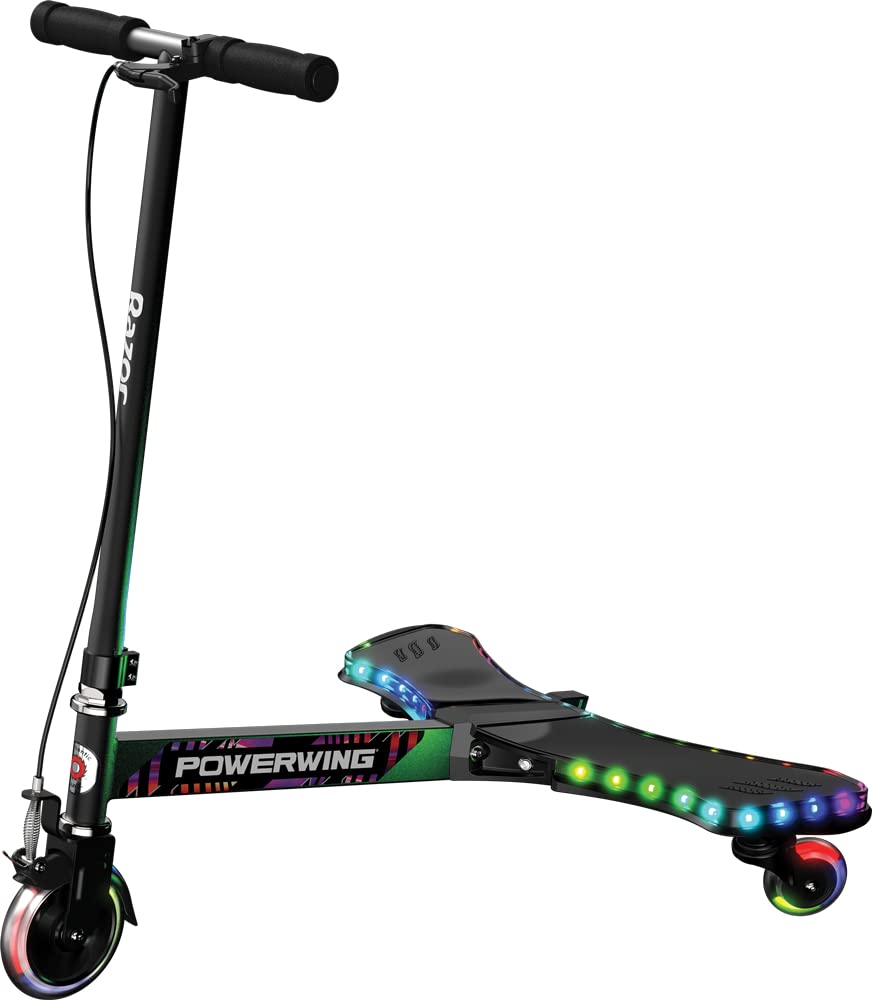 Razor PowerWing Lightshow Caster Scooter for Kids Ages 6-12 - Multi-Color LED Lights with 5 Animation Modes, Drift & Spin Wheels, 143 lbs Weight Limit | Fun Outdoor Ride for Boys & Girls, Backyard Play, Neighborhood Cruising, Park Adventures