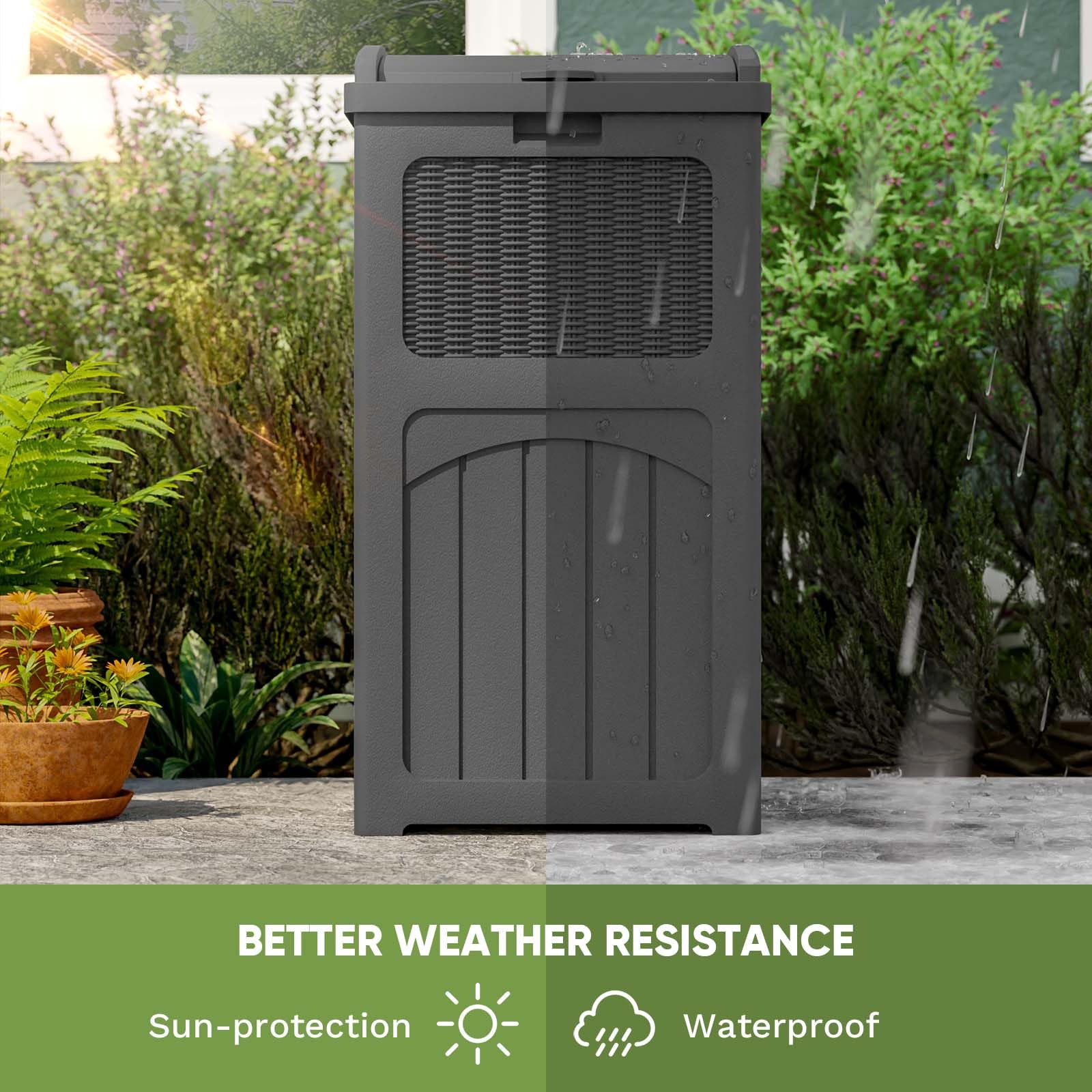 **Patiowell 36 Gallon Outdoor Trash Can with Lid – Heavy-Duty Resin Garbage Bin for Patio, Backyard, Deck – Weatherproof & Durable – Ideal for Outdoor Waste Management (Black)**    *(Perfect for BBQs, Poolside, Camping, and Home Use)*