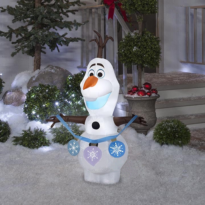 Disney Frozen 2 Olaf Inflatable Christmas Decoration - 4ft Airblown Outdoor Yard Decor with Ornament String | Perfect for Holiday Parties, Front Lawn Display & Winter Festivities