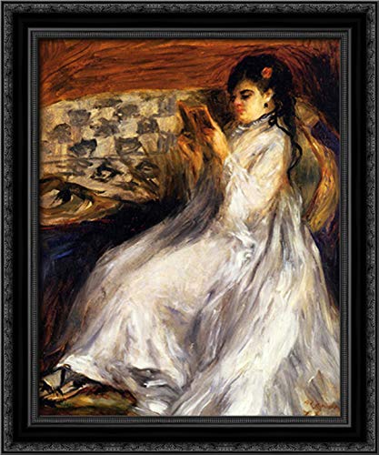 Pierre Auguste Renoir Canvas Art - 20x24 Black Ornate Wood Framed Painting of Young Woman in White Reading - Perfect for Living Room, Bedroom or Office Wall Decor