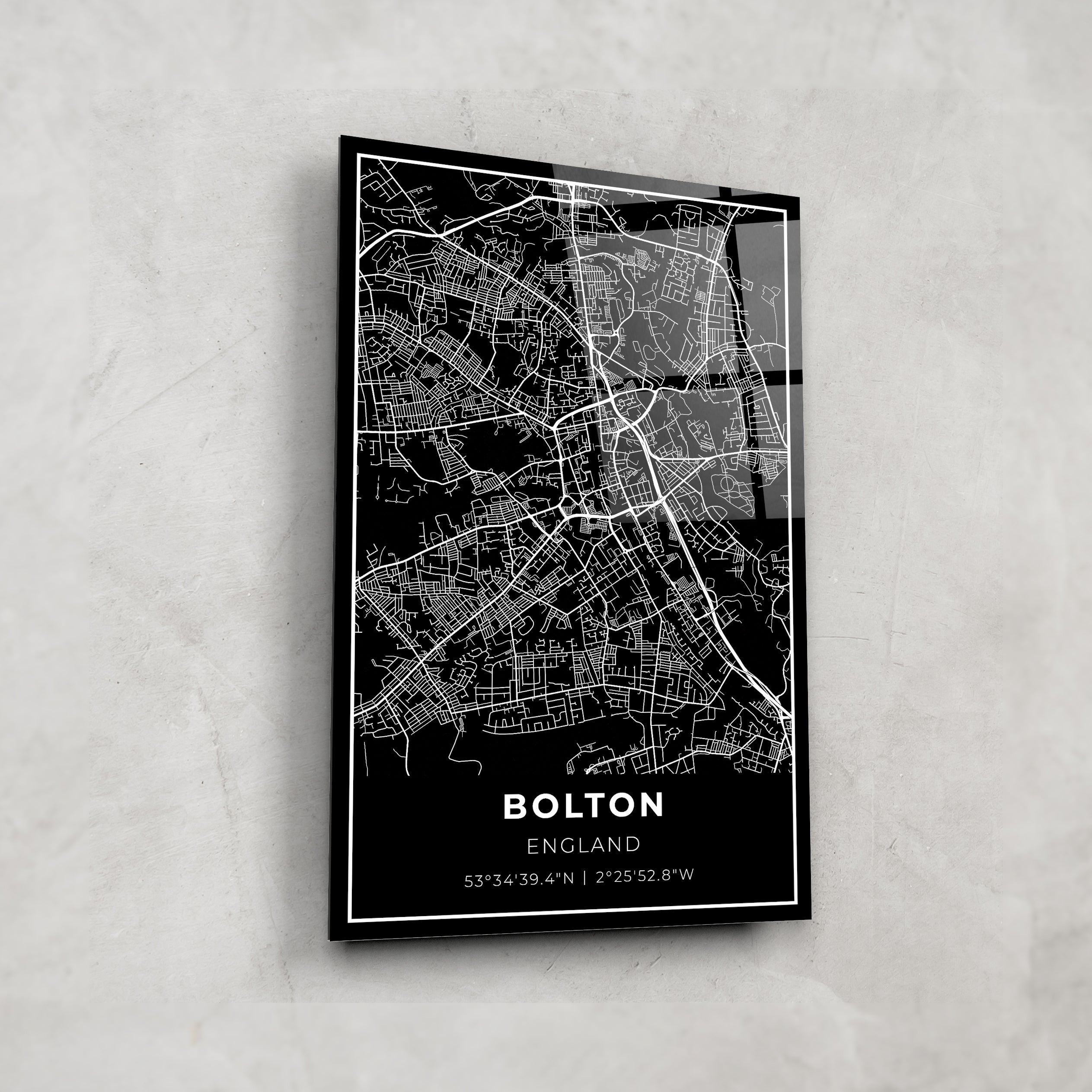 Bolton Map Glass Wall Art - Elegant Home Decor for Living Room, Office & Bedroom - Perfect Gift for Travel Lovers & Map Enthusiasts