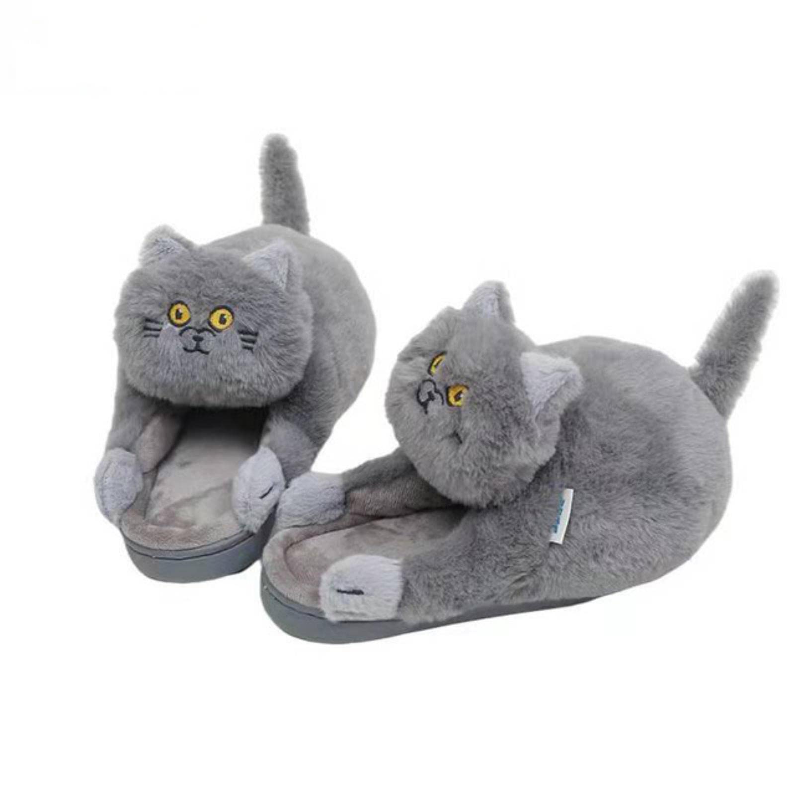 SUYGGCK Cuddly Hug Cat Slippers for Women & Men - Warm Winter Furry House Shoes, Kawaii Indoor Mules with Funny Animal Design (White) - Perfect for Cozy Home Relaxation, Gift Giving & Instagrammable Moments