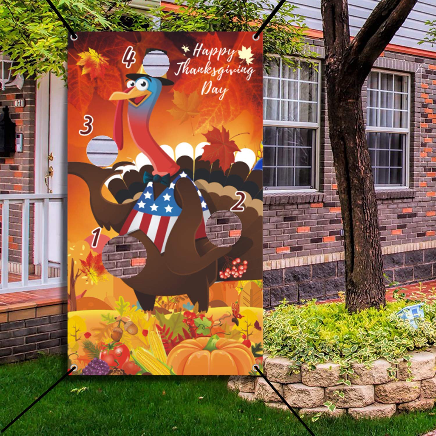 Thanksgiving Bean Bag Toss Game Set - Hanging Turkey Toss Banner for Outdoor Party, Backyard Decorations & Holiday Festival Supplies | Perfect for Family Gatherings, Thanksgiving Events & Lawn Games