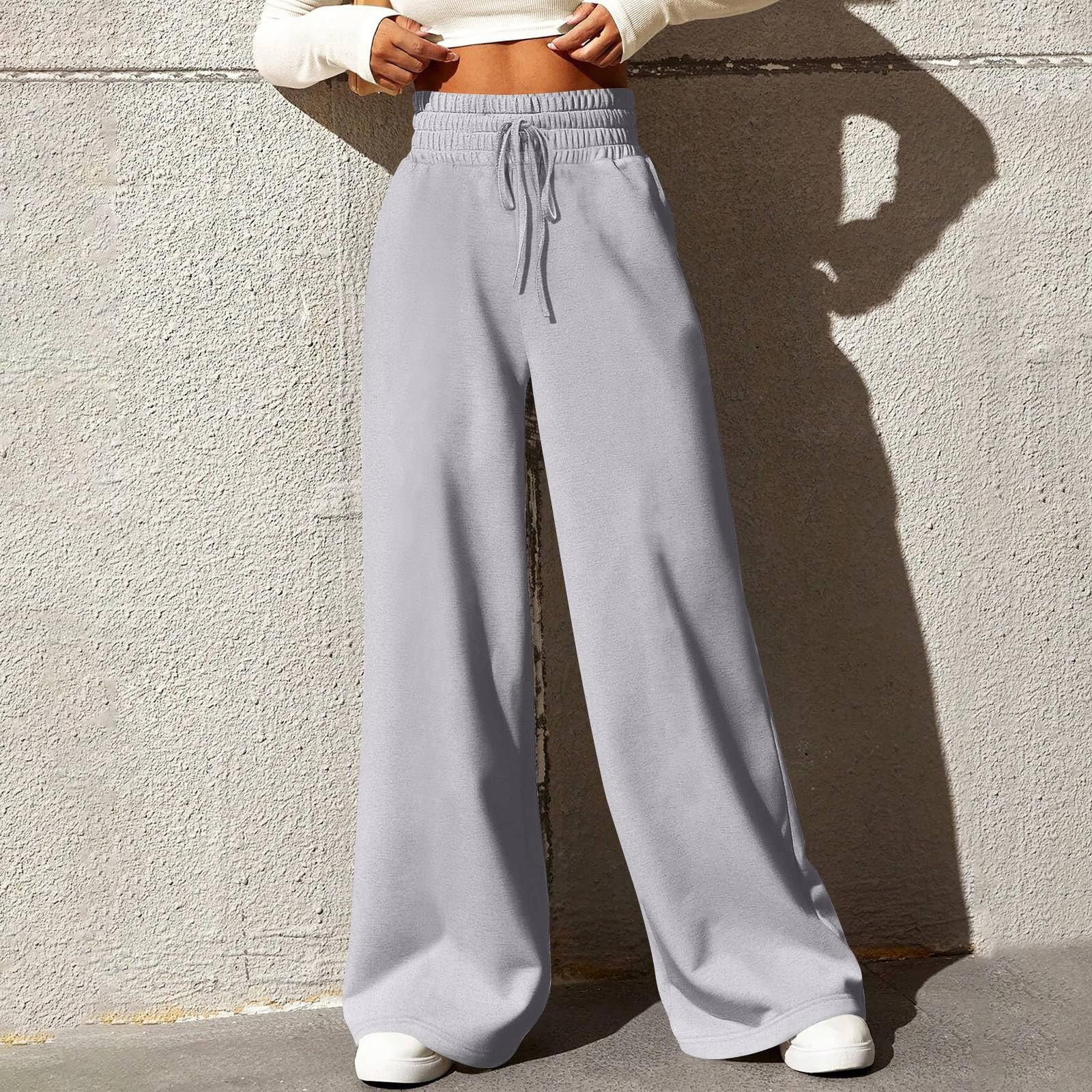 **Women's Wide Leg Sweatpants - Winter Baggy Straight Leg Joggers with Pockets, Plus Size Drawstring Flare Pants for Lounge, Yoga & Casual Wear**