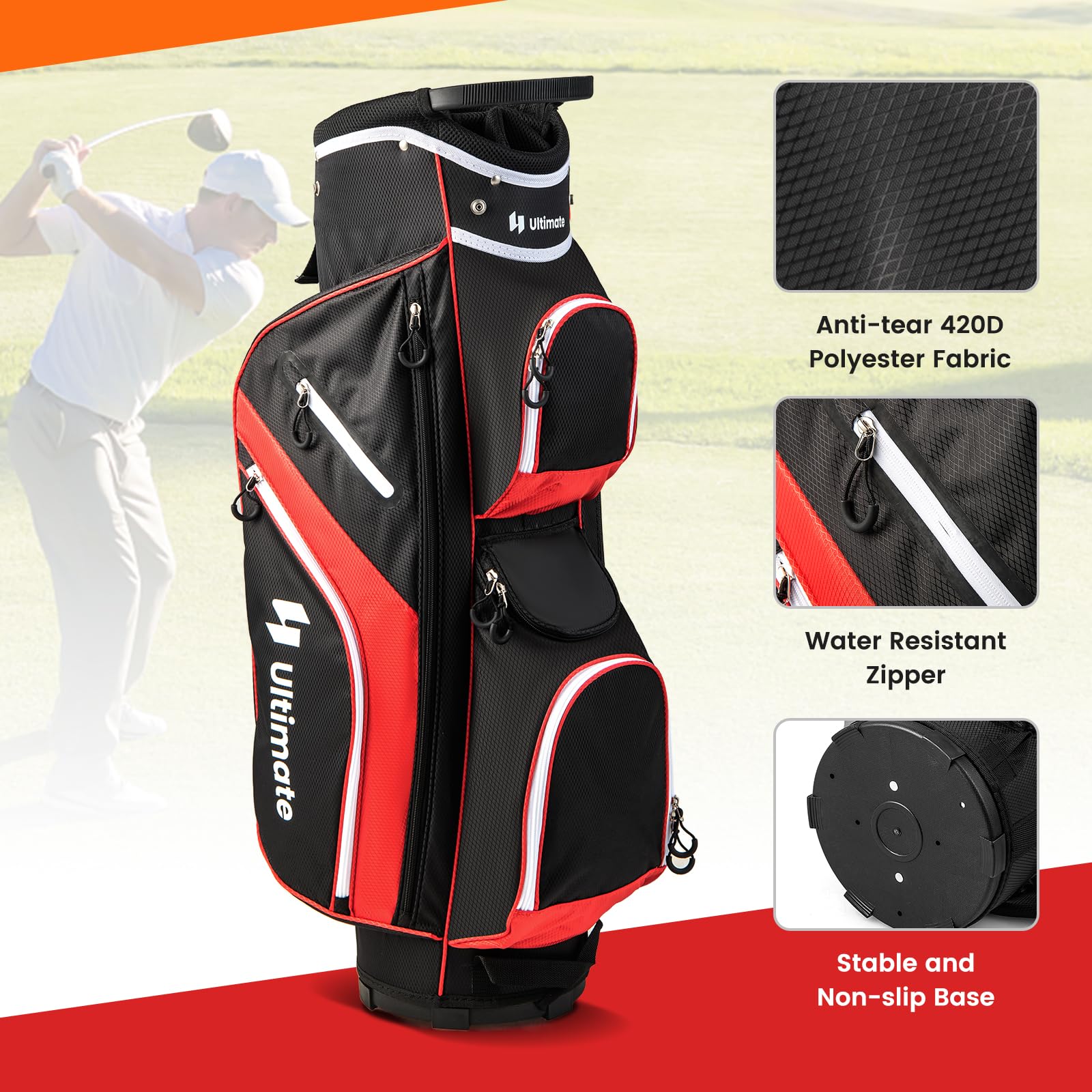 **Goplus 14-Way Golf Cart Bag with 9 Zippered Pockets, Cooler Bag & Rain Hood - Lightweight Golf Club Bag for Men & Women - Perfect for Golf Courses & Tournaments**