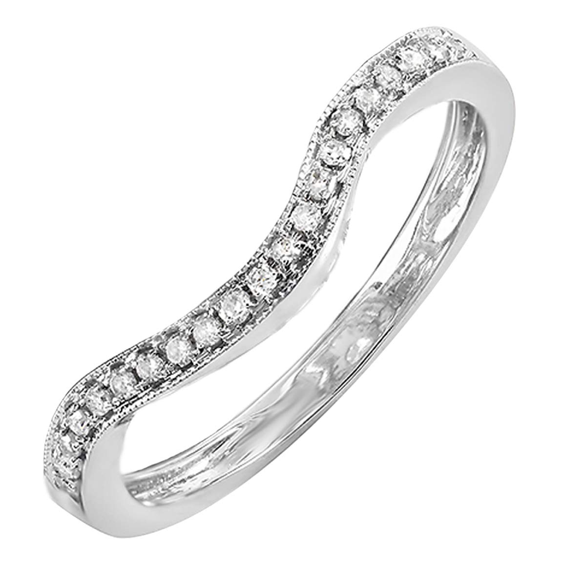0.15 Carat 10K White Diamond Stackable Anniversary Band Ring for Women - Dazzlingrock Collection - Elegant Contour Guard Wedding Ring Set, Perfect for Anniversary Gifts, Bridal Jewelry & Special Occasions