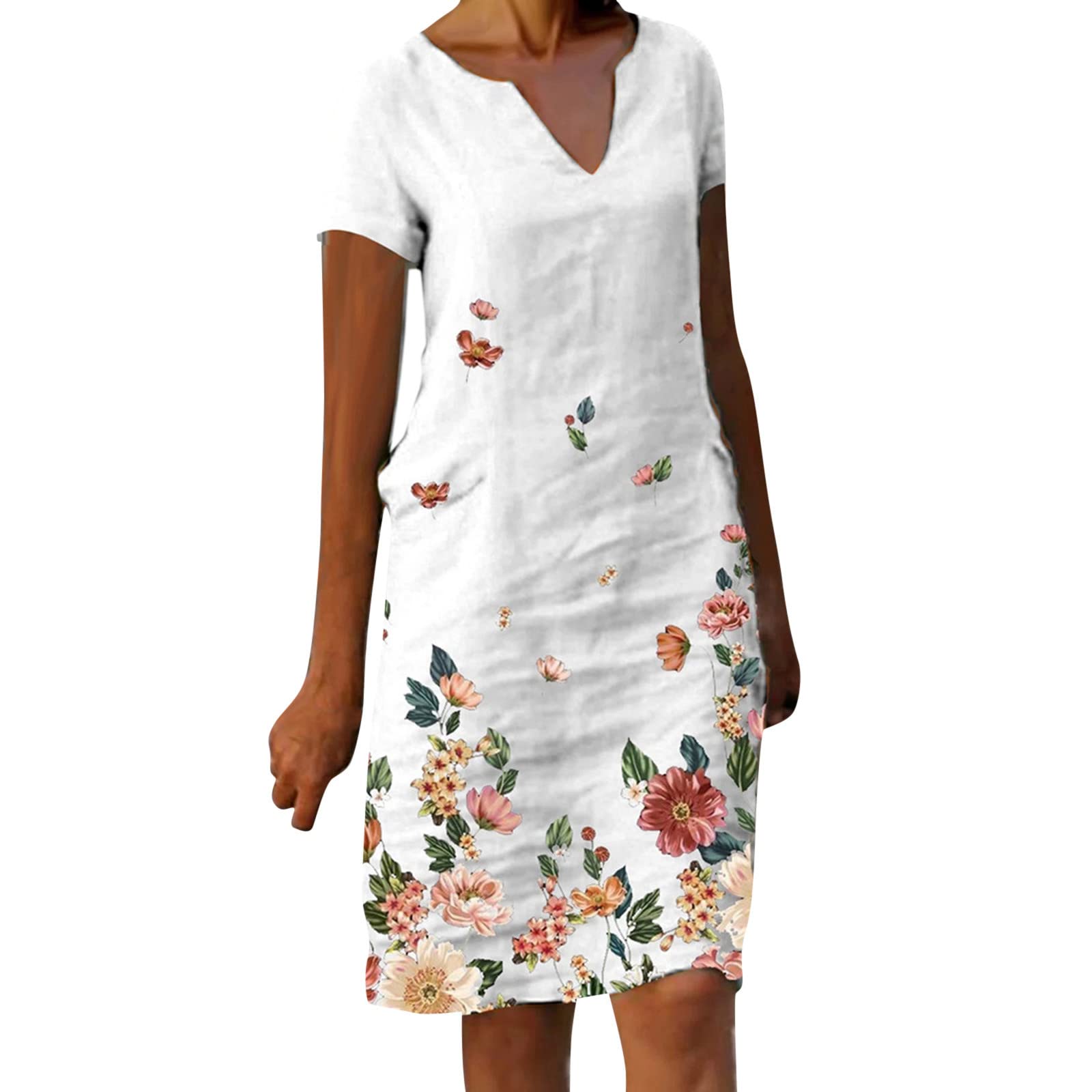 iOPQO Women's Summer Printed Casual V-Neck Dress - Short Sleeve Sleeveless Tie Waist Shirt Dress for Beach, Vacation & Outdoor Activities
