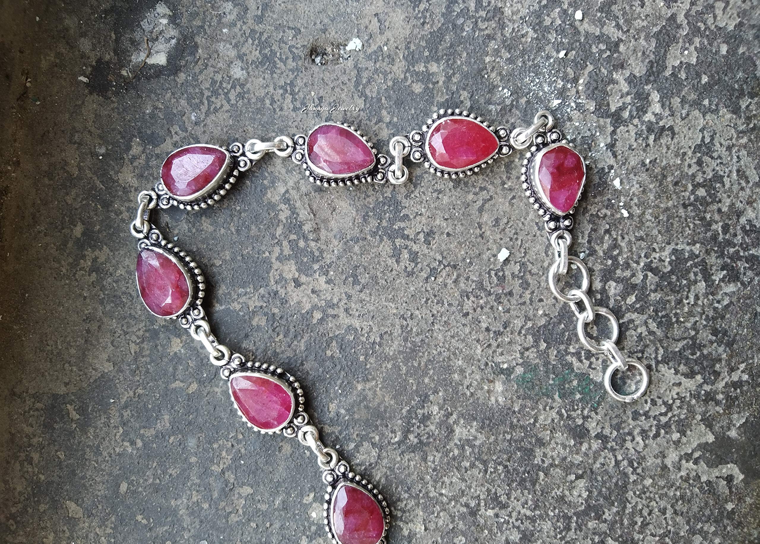 Handmade 92.5% Sterling Silver Ruby Bracelet | Bohemian Adjustable Jewelry for Women | Perfect Bridesmaid Gift, Valentine's Day Present & Mermaid-Themed Jewelry | Ideal for Weddings, Date Nights & Special Occasions