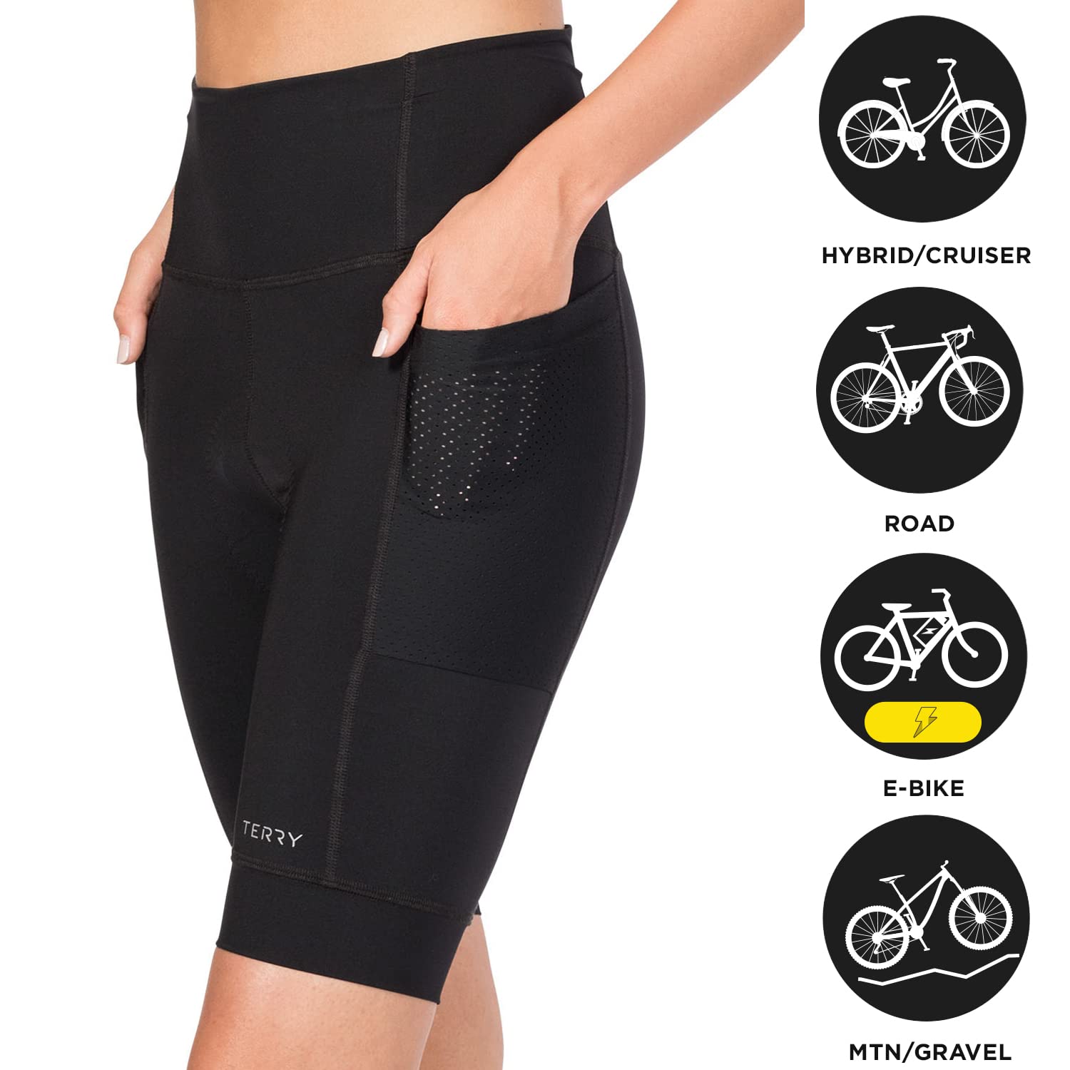 Women's Terry Bike Shorts - Padded High Waist Cycling Shorts with Compression Fit | High Rise Holster Design | Regular & Plus Sizes | Perfect for Indoor Cycling, Spinning Classes & Outdoor Biking