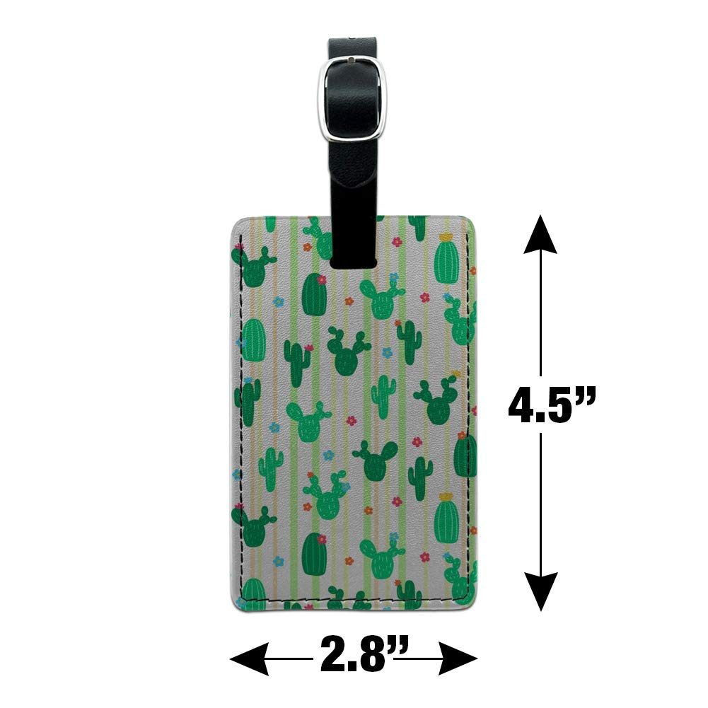 Stylish Rectangle Leather Luggage Tag with Cute Cactus Flower Pattern - Perfect for Carry-On Bags, Suitcases & Travel Accessories Identification