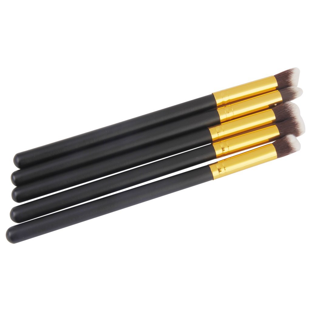 Premium 10-Piece Black & Gold Makeup Brush Set - Wooden Handle, Aluminum Tube & Fiber Bristles for Foundation, Blending & Eyeshadow Application | Professional Cosmetic Brush Collection for Makeup Artists & Beauty Enthusiasts
