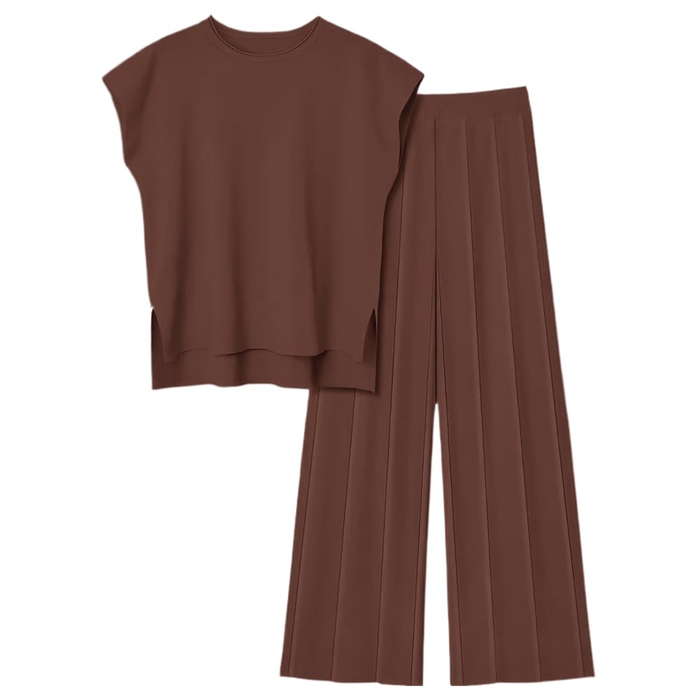 JN JANPRINT Women's 2-Piece Jogging Suit Set - Knit Sweater with Flutter Sleeve Tops & Elastic Wide Leg Pants - Lounge Wear, Casual Outfit, Yoga & Home Relaxation