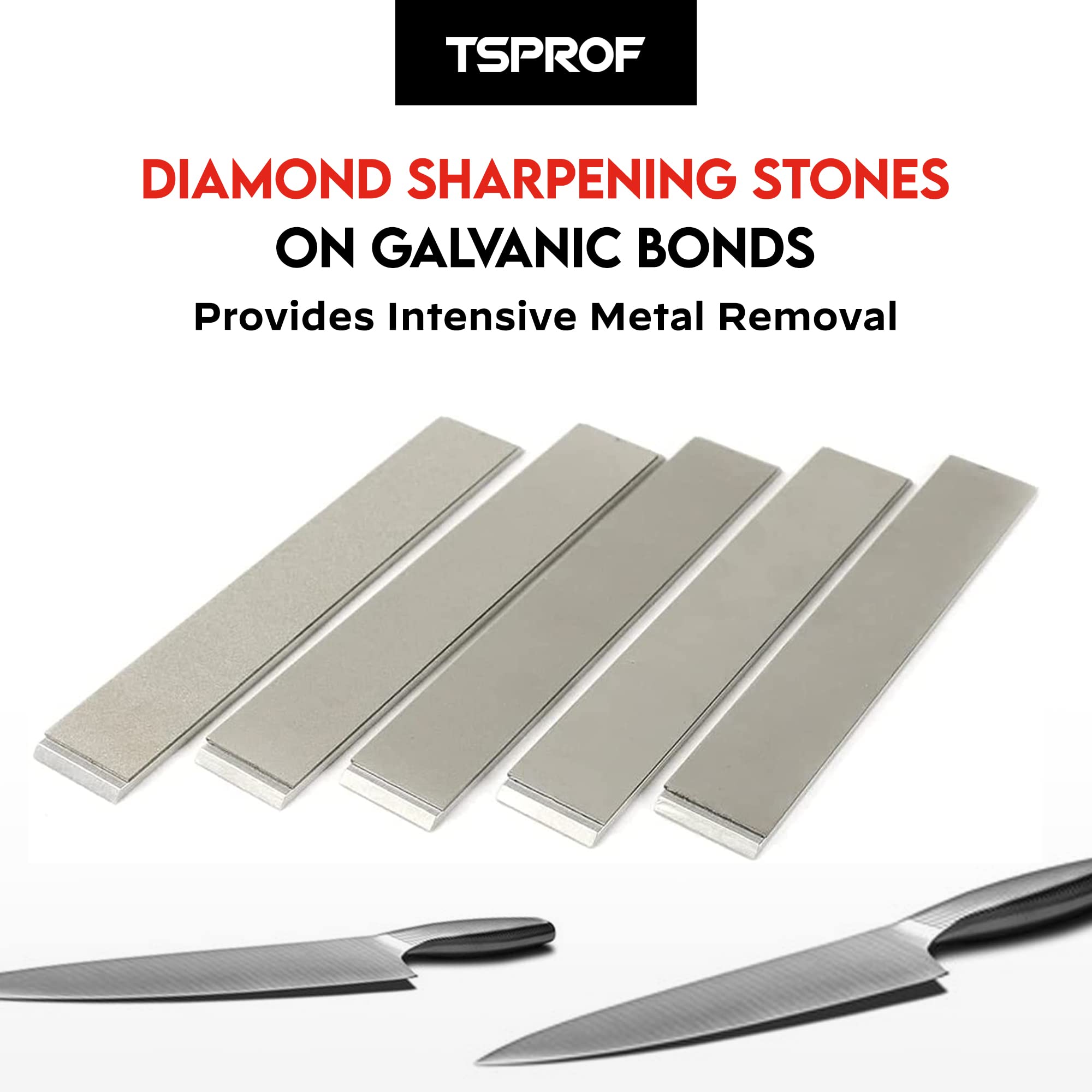 TSPROF 5-Piece Diamond Sharpening Stone Set - Professional Rectangular Whetstones for Knives, Blades & Tools | Ideal for Beginners & Experts | Perfect for Kitchen, Camping & Outdoor Use