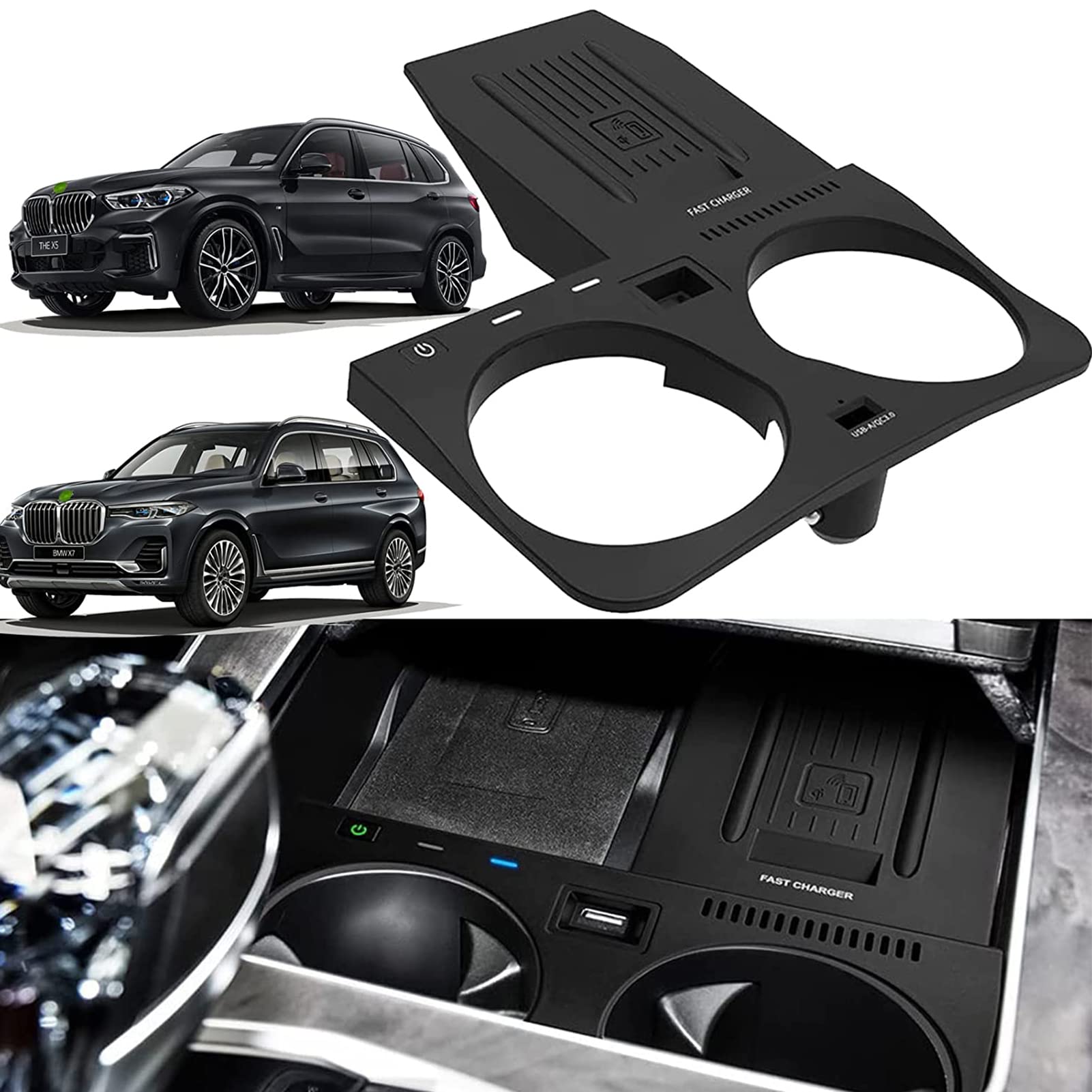Fast Wireless Car Charger for BMW X5 X6 X5M X6M X7 (2020-2022 Models) - QC 3.0 USB Fast Charging & Qi-Certified Phone Charging Pad - Compatible with iPhone 13/12/11, Samsung Galaxy - Perfect for Road Trips & Daily Commute