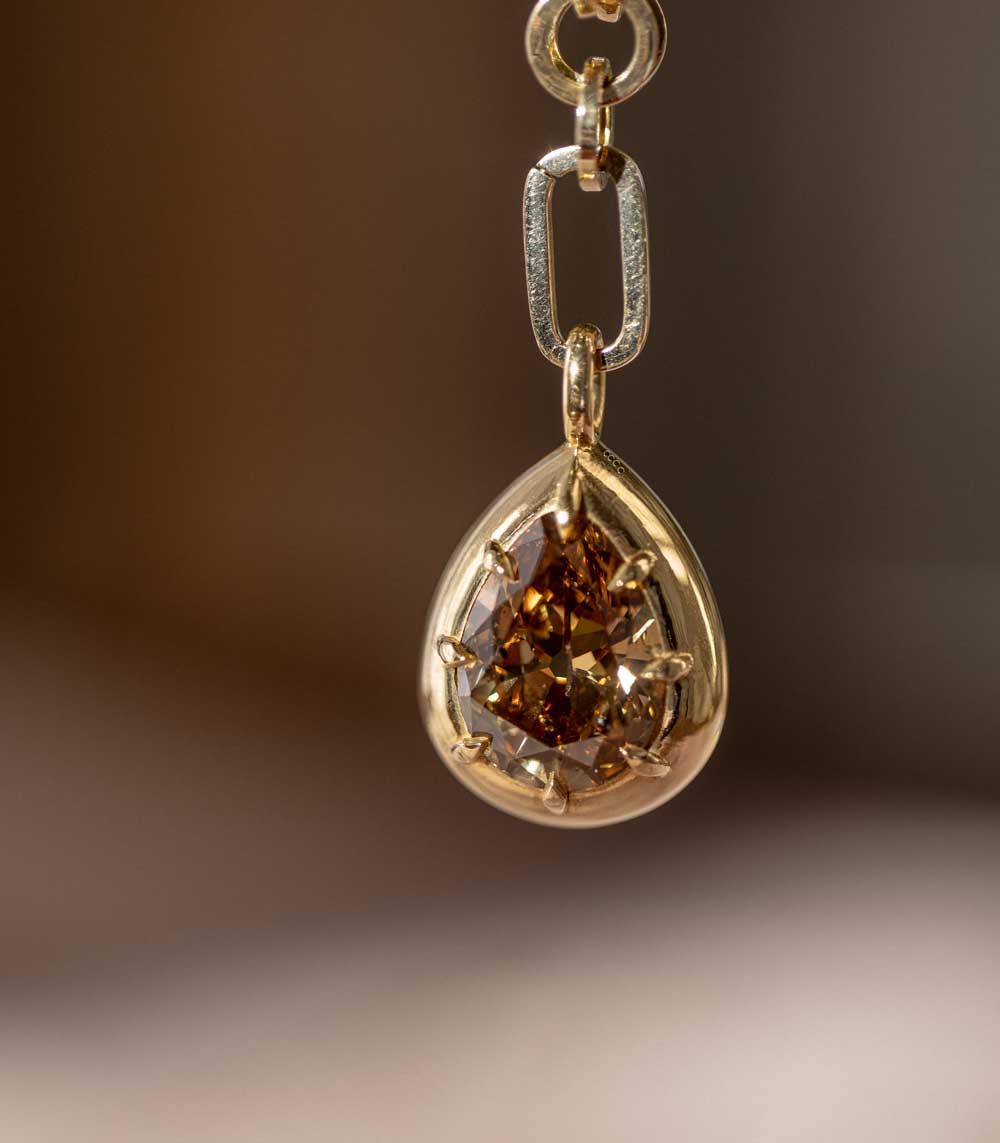 7 Carat Champagne Diamond Pendant Necklace - Elegant 18K Gold Jewelry for Women - Perfect Gift for Anniversary, Birthday & Special Occasions