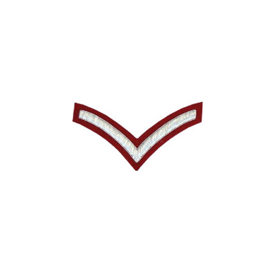 1 Stripe Chevron Badge Silver Bullion on Red - Premium Military & Police Insignia for Uniforms, Costumes, and Collectibles