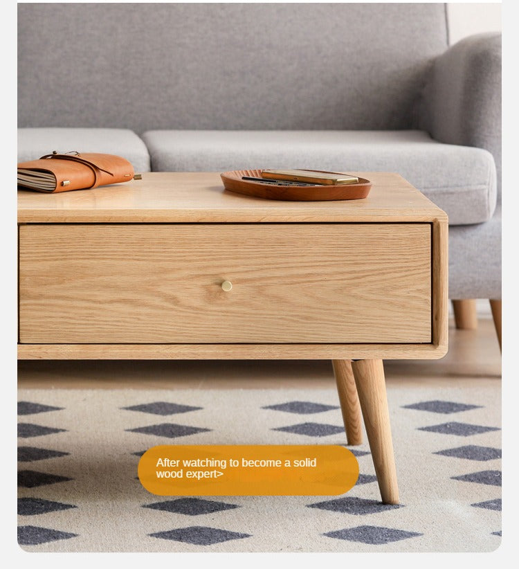 Solid Oak and Ash Wood Modern Nordic Coffee Table - Minimalist Living Room Furniture for Small Spaces and Apartments