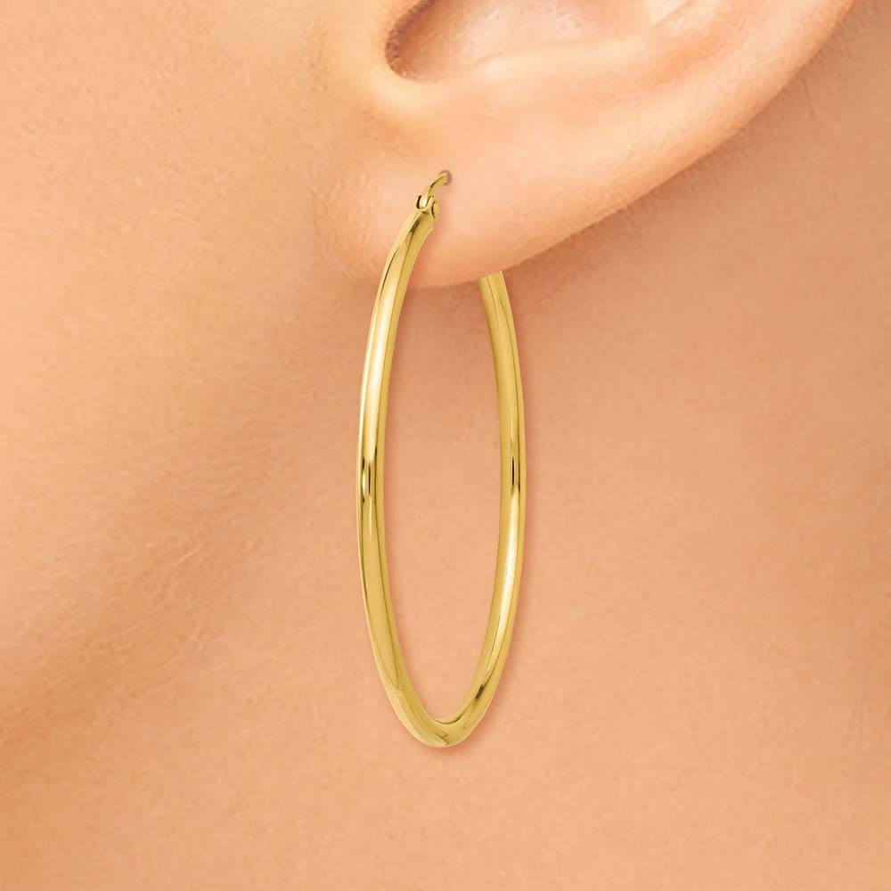14K Yellow Gold Polished Hoop Earrings for Women - 40mm Classic Circle Earrings | Elegant Everyday Jewelry, Gift for Her, Wedding & Party Accessories