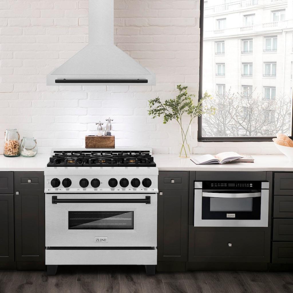 ZLINE KB4SNZ 30 MB 30-Inch Convertible Wall Mount Range Hood - Satin Stainless Steel with Matte Black Handle | Autograph Edition | Perfect for Modern Kitchens & Open-Concept Homes