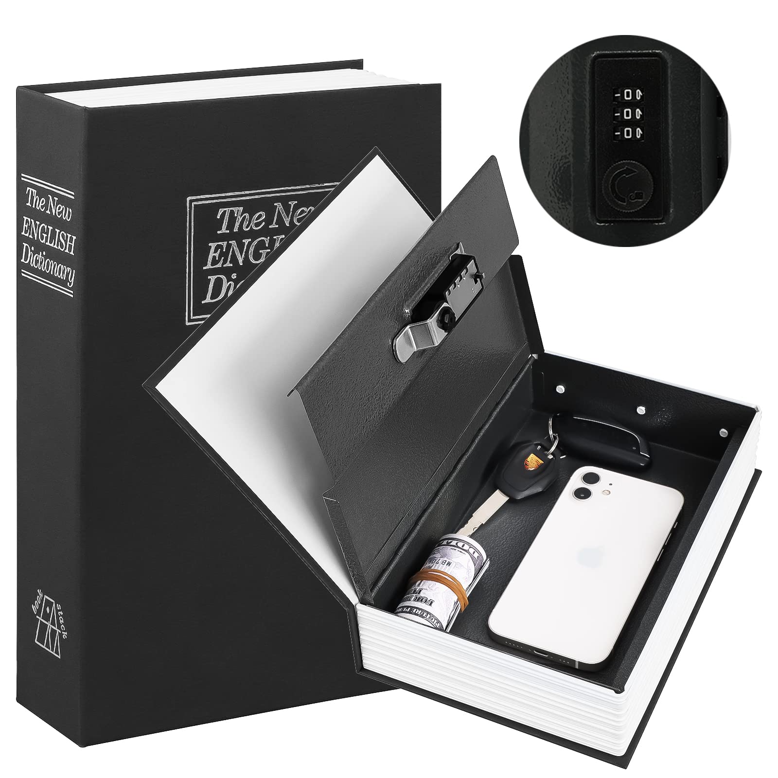 KYODOLED Diversion Book Safe with Combination Lock - Large Hidden Metal Lock Box for Money, Jewelry & Valuables (9.5