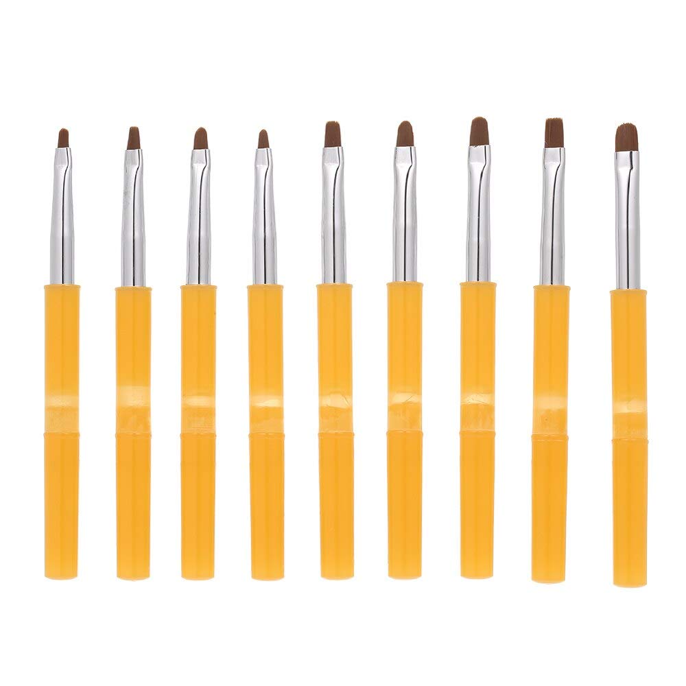 9pcs UV Gel Acrylic Nail Brushes Kit - Professional False Nail Tips & Nail Art Design Tools Set with Painting Liner, Builder Brush for Manicure & Pedicure (Amber Color) - Perfect for Salon, Home DIY & Professional Nail Artists