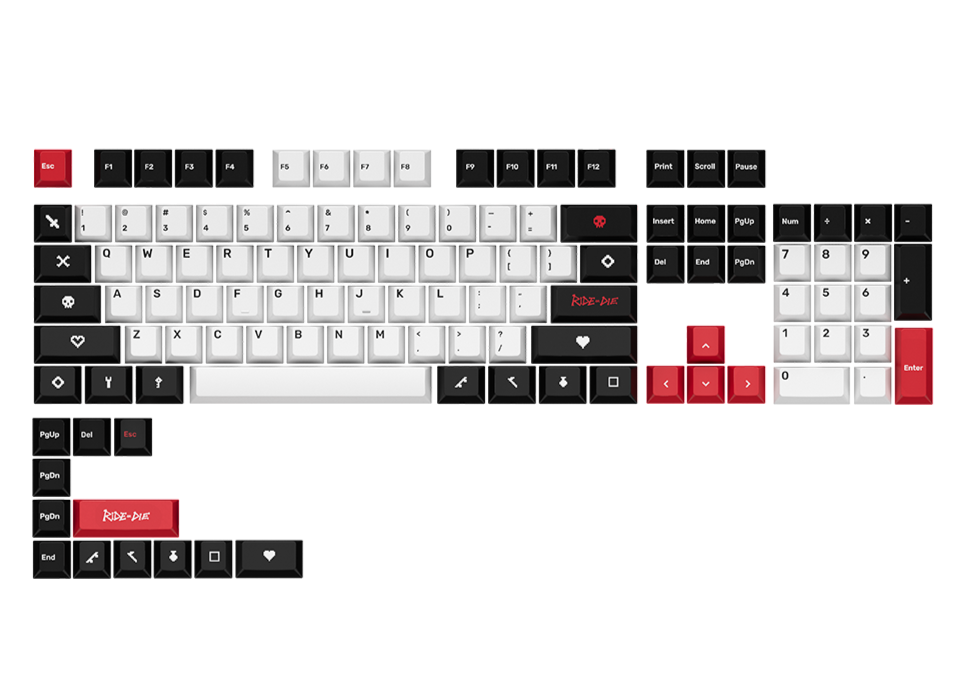 Ride or Die PBT Full Size Keycap Set - Durable & Customizable Mechanical Keyboard Keycaps for Gaming, Typing & Office Use