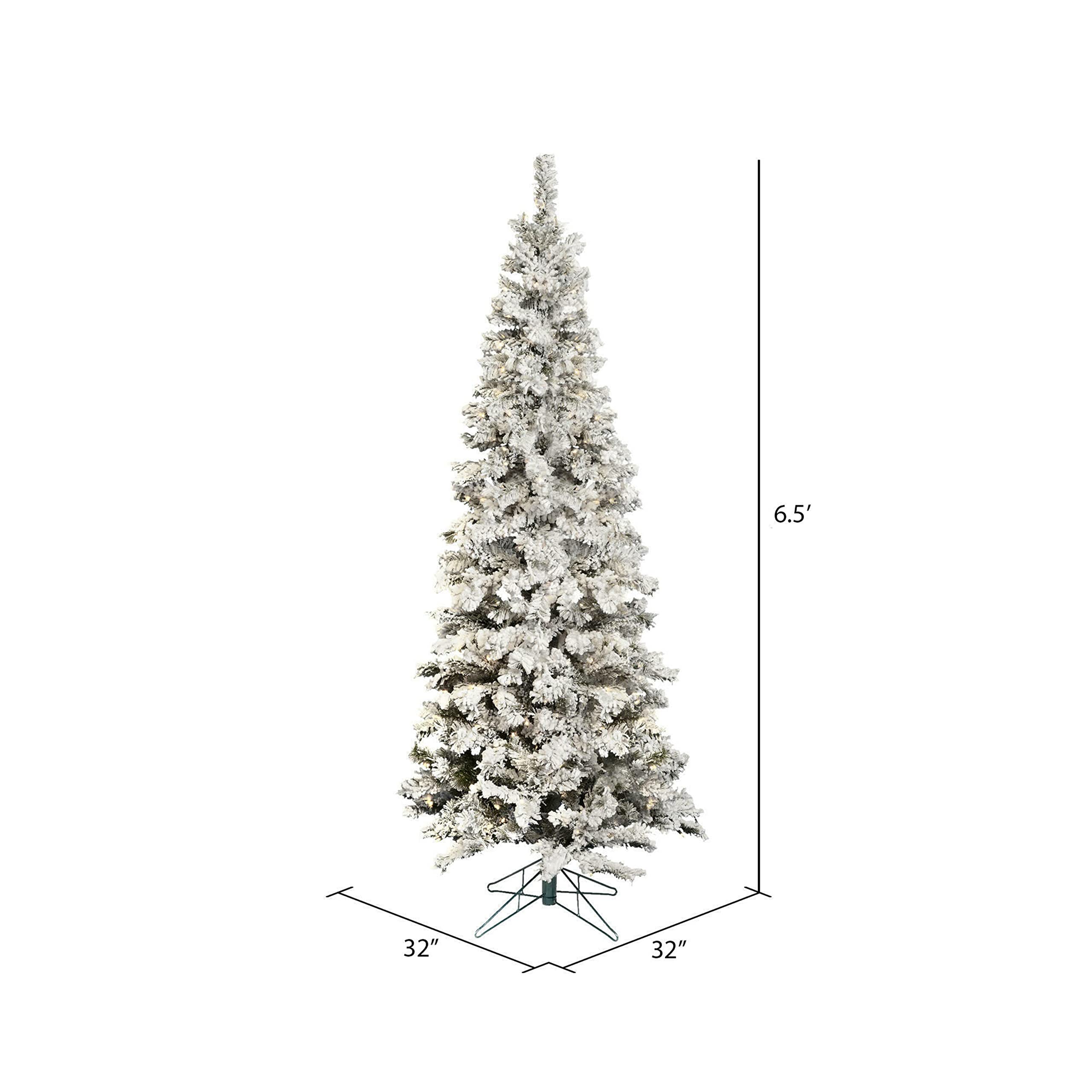 Vickerman 6.5ft Flocked Artificial Christmas Tree with Pure White LED Lights - Realistic Pencil Pine Design for Holiday Home Decor - Low Maintenance Indoor Christmas Tree for Living Room, Office & Seasonal Celebrations