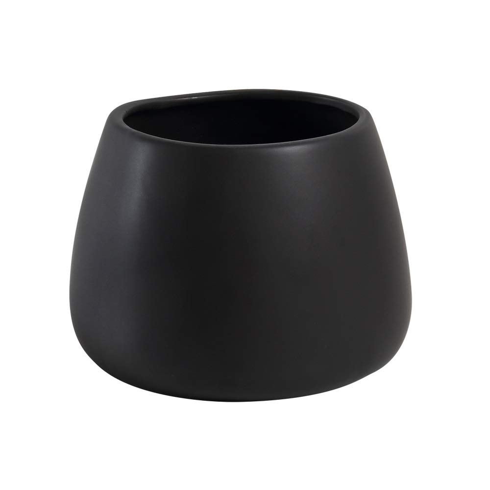 Premium Black & White Ceramic Flower Pot with Saucer - 12x10cm Succulent & Cactus Planter for Home Garden Decor | Elegant Indoor/Outdoor Plant Container for Windowsill, Balcony & Office Desk