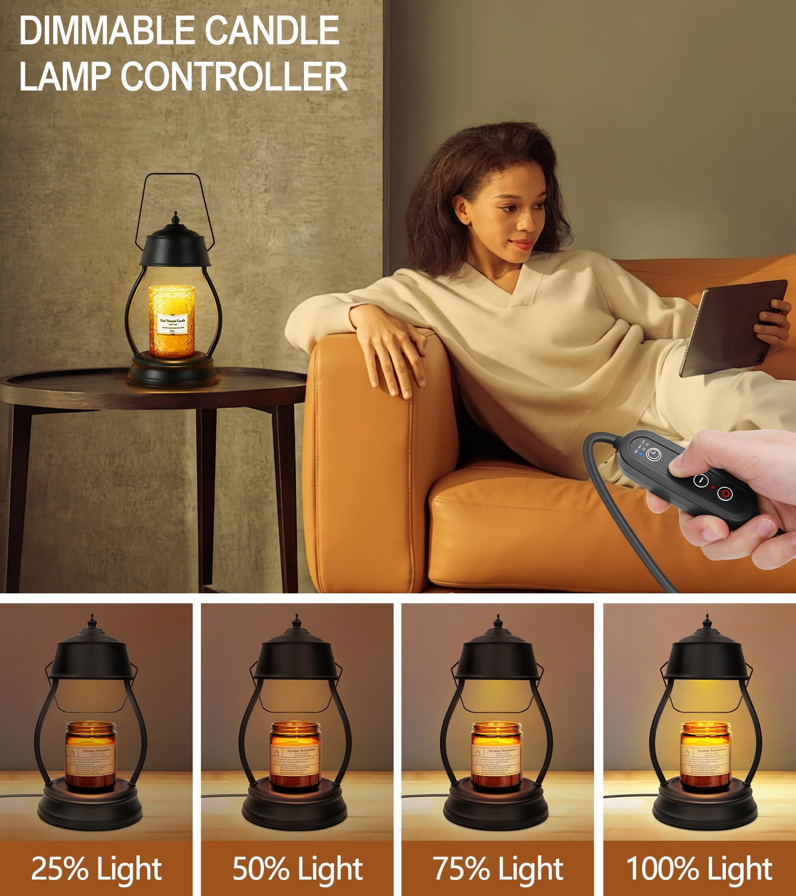 Dimmable Candle Warmer Lamp with Timer - Black Lantern Style for Home Decor | Perfect Mothers Day, Birthday & Housewarming Gift for Women | Creates Cozy Ambience in Bedroom, Living Room & New Homes