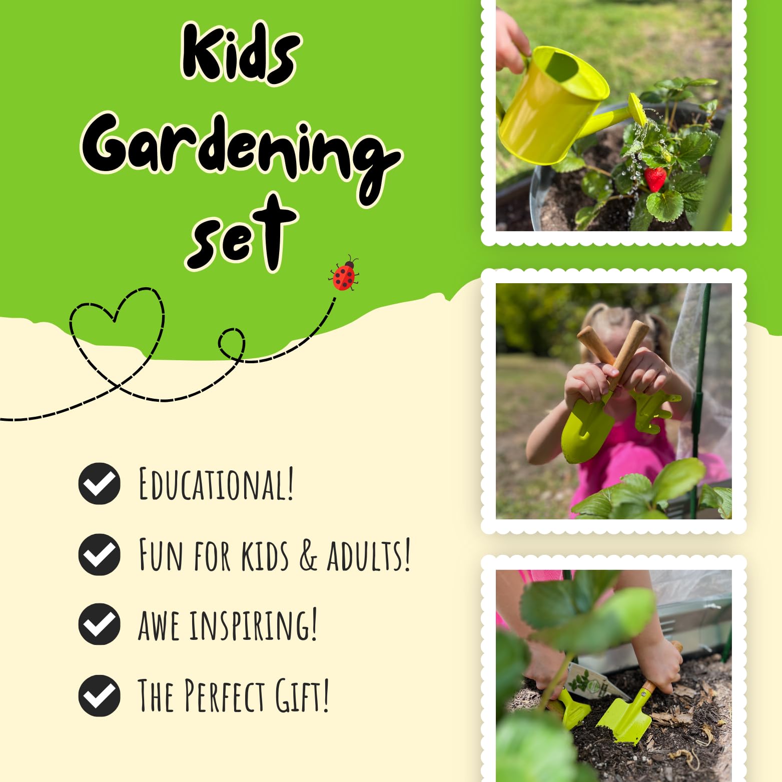 **15-Piece Kids Gardening Kit with Rake, Shovel & Watering Can – Toddler Gardening Tools Set with Seeds – Educational Outdoor Toys for Children – Perfect for Backyard Fun & Learning Activities**