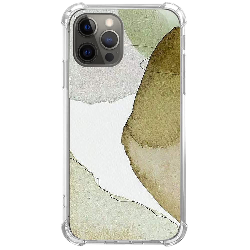 Minimalist Watercolor Olive Green iPhone 13 Pro Max Case | Abstract Line Art TPU Bumper Cover | Trendy Aesthetic Neutral Tone Phone Case for Women & Men | Perfect for Daily Use, Travel & Office