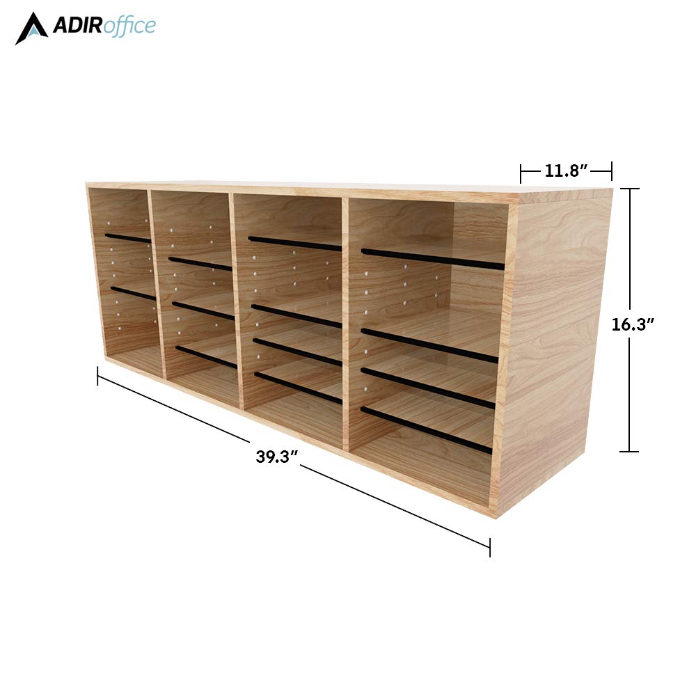 AdirOffice Wooden Adjustable Literature Organizer - 24 Compartment Mailbox for Office & Classroom - Medium Oak Finish - Perfect for Organizing Files, Books, and Mail in Workspaces or Schools
