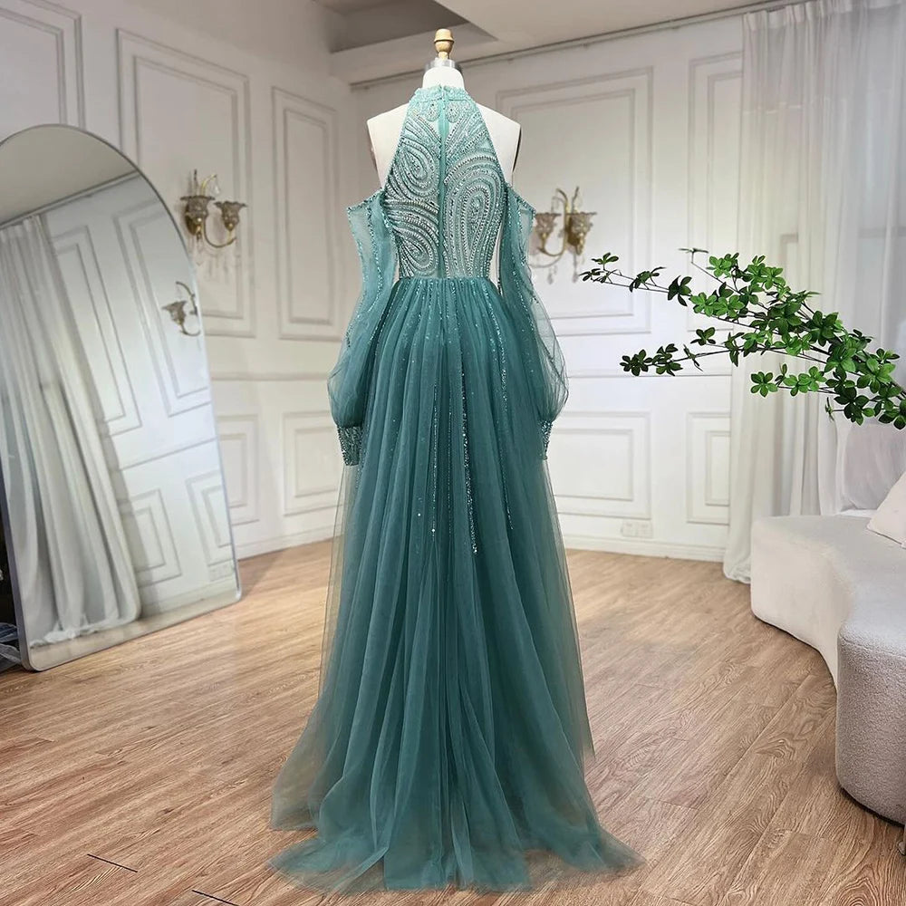 Serene Hill Turquoise Mermaid Elegant Beaded Evening Gown with Overskirt for Women - Luxury Wedding Party Dress 2025 LA72298 | Perfect for Formal Events, Galas & Special Occasions