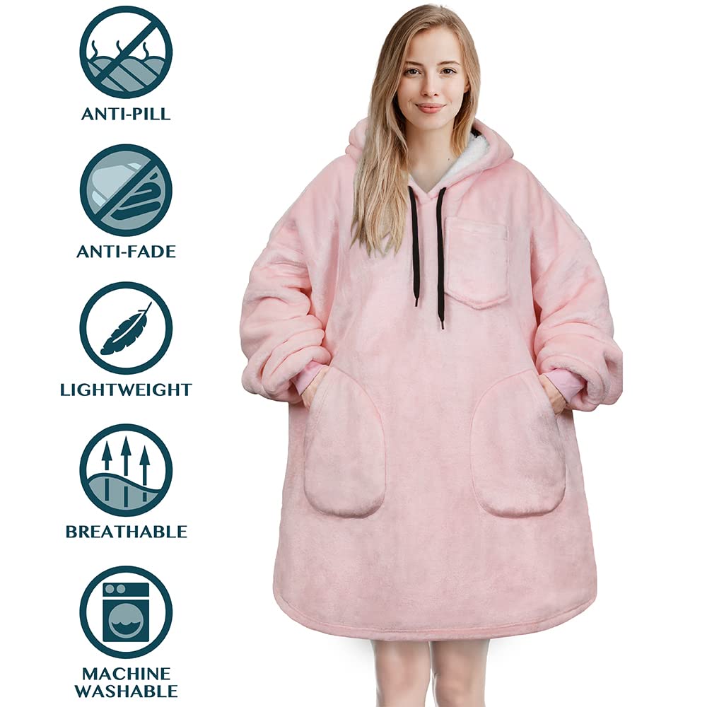 PAVILIA Women's Sherpa Wearable Blanket Hoodie - Oversized Fleece Hooded Sweatshirt for Men & Women | Cozy Lounge Wear for Netflix, Camping & Home Relaxation