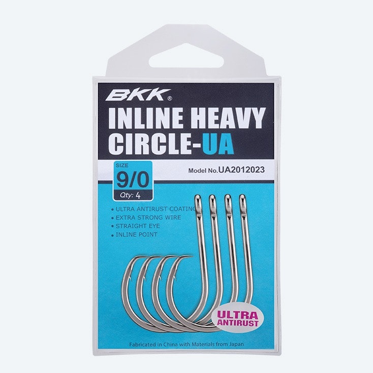 BKK UA Inline Heavy Circle Fishing Hooks - Saltwater & Freshwater Fishing, Strong & Sharp for Bass, Catfish, Salmon - Perfect for Deep Sea, Pier & Shore Fishing
