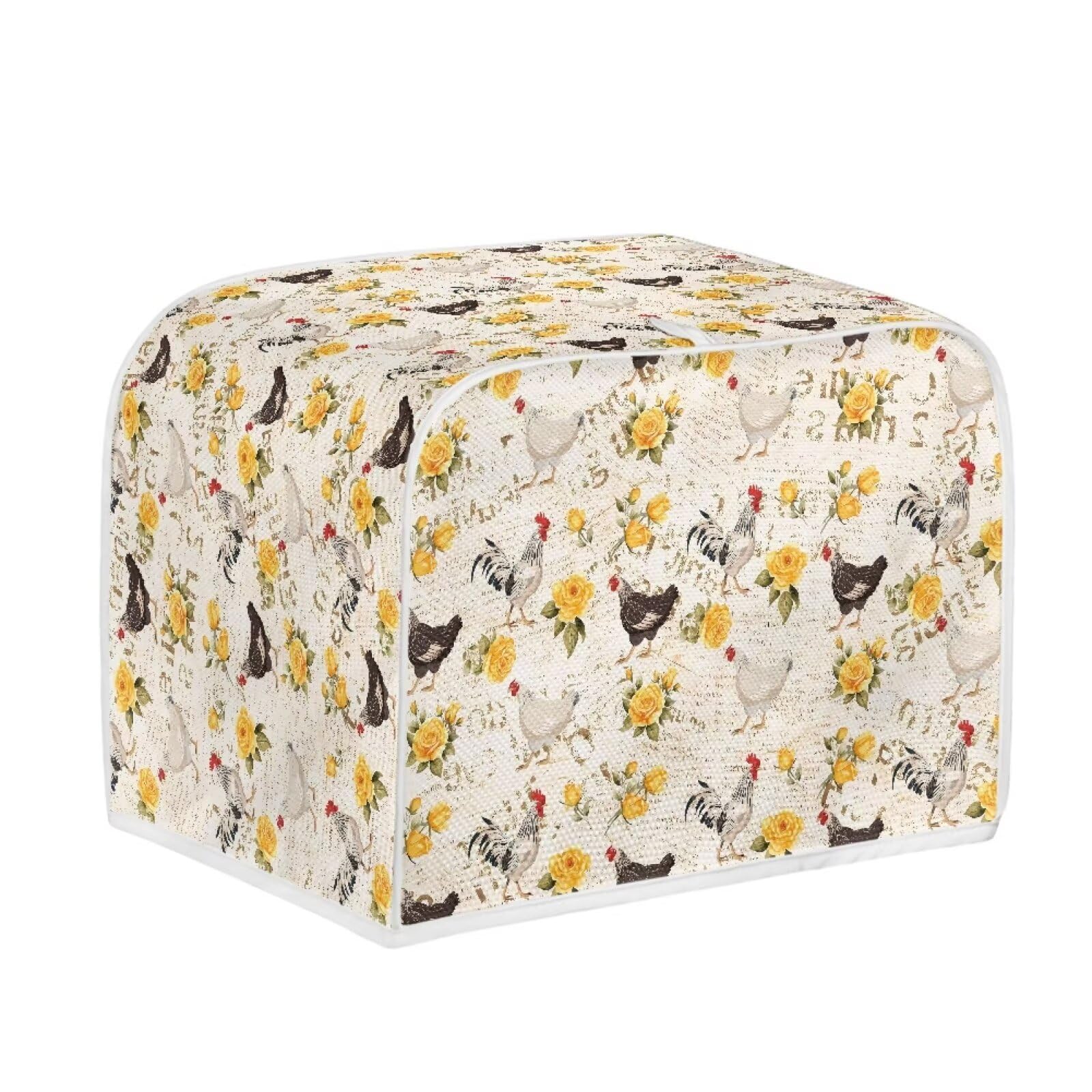 Rooster Chicken Rose Print 2-Slice Toaster Cover - Dust Protection Washable Kitchen Appliance Cover with Handle - Perfect for Bread Makers, Toaster Ovens & Kitchen Accessories - Ideal for Home, Office & Cafe Use