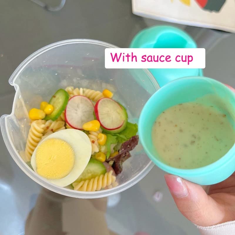 2022 New Portable Salad Meal Shaker Cup with Fork & Dressing Container - Includes Fresh Washing Brush, Healthy BPA-Free Food Storage (7.48×4.33×4.33in) - Perfect for Office Lunch, Gym Meal Prep & On-the-Go Healthy Eating (F-White+Green)