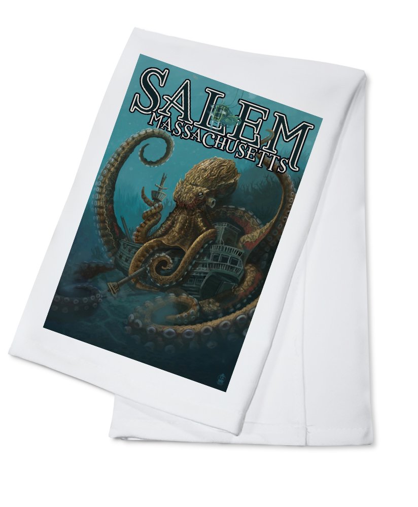 100% Cotton Octopus & Submersible Tea Towel - Salem Massachusetts Themed Kitchen Towel, Decorative Hand Towel for Home & Dish Drying | Perfect for Coastal Decor, Nautical Gifts & New England Style Kitchens