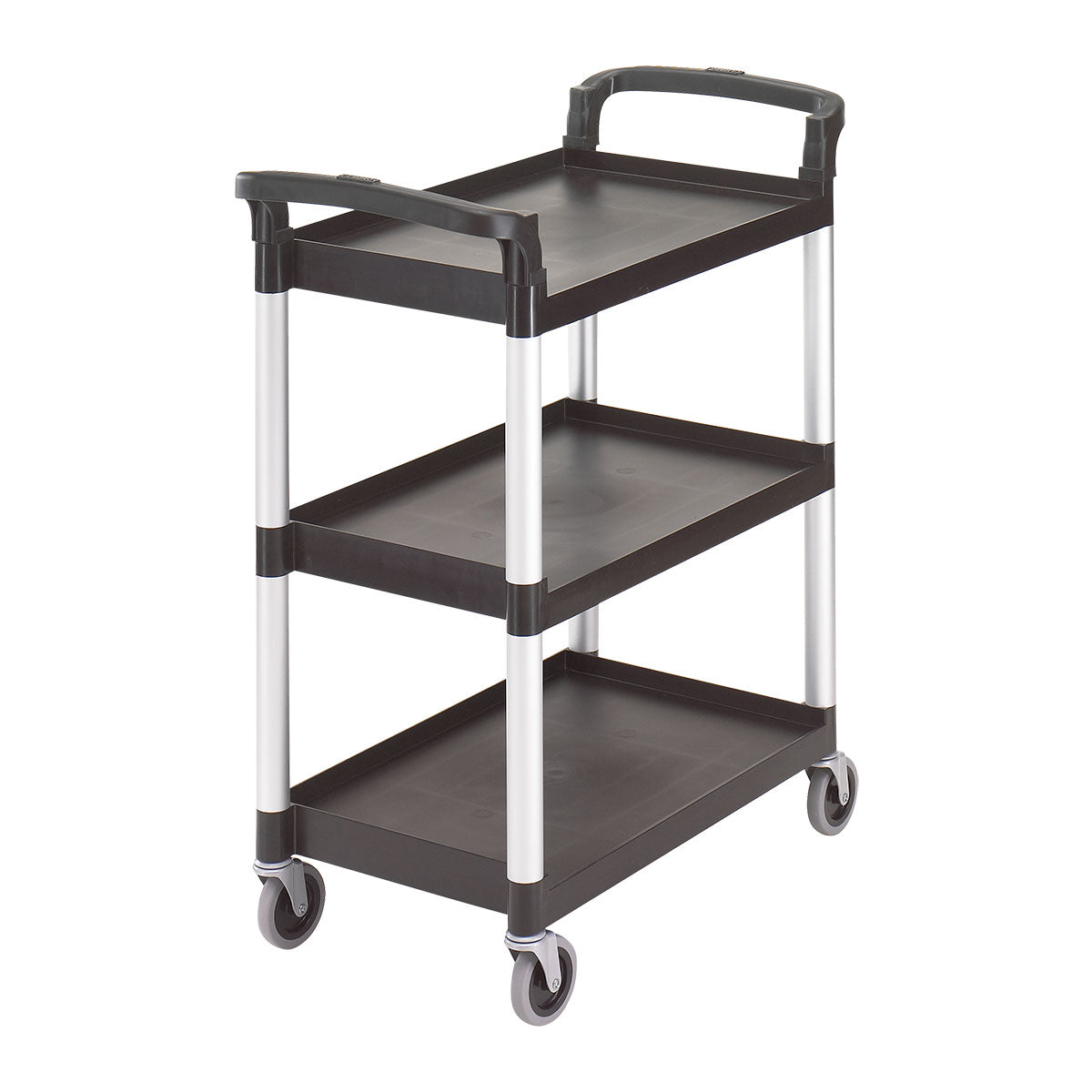 Cambro BC331KD110 Black Open Design Service Cart with 3 Shelves - 300 lb Capacity, Knock Down Assembly - Perfect for Restaurant, Catering, and Commercial Kitchen Use
