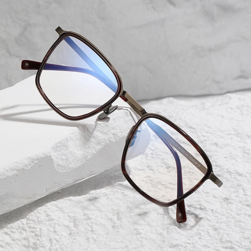 Black Unisex Square Titanium Acetate Eyeglasses Frame 41810 - Lightweight Durable Glasses for Work, Reading & Fashion